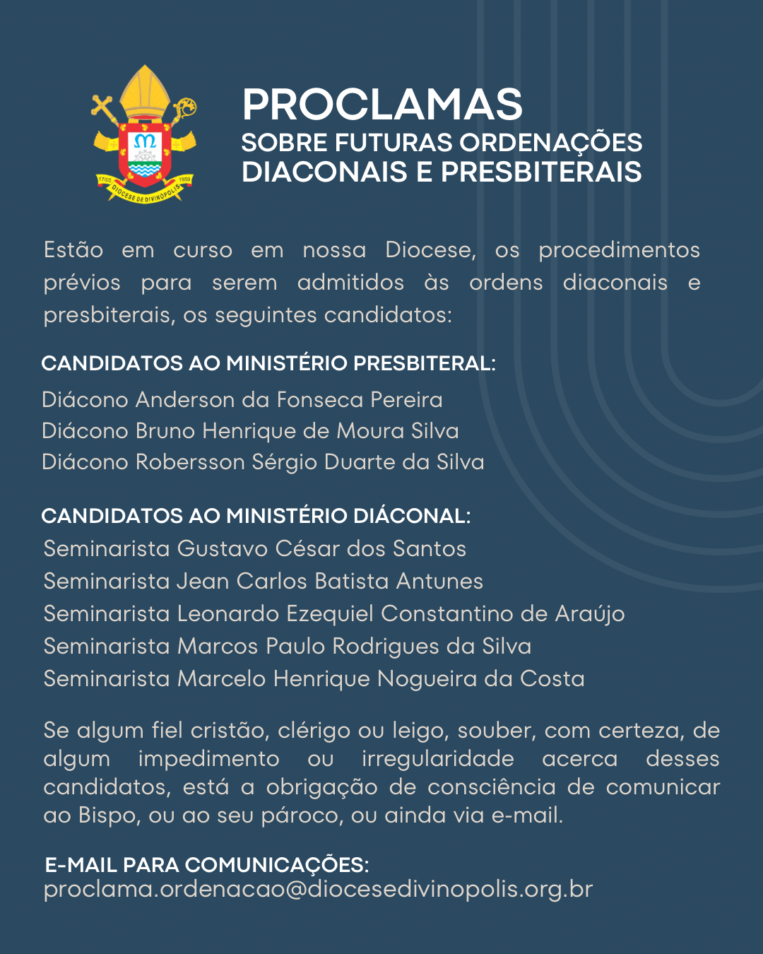 Foto de Proclamas sobre futuras ordenações diaconais e presbiterais